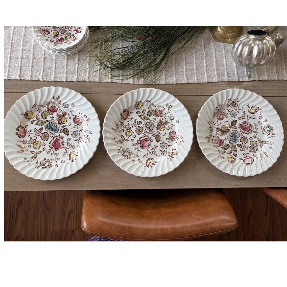 Set of 3 Staffordshire Bouquet ironstone by Johnson Brothers dinner plates